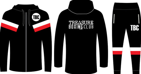 Treasure Boxing Club Black/White/Red Polyester fleece Tracksuit with embroidered logo